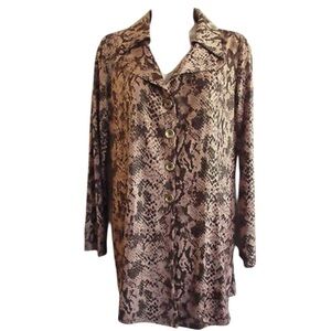 Simonton Says Timeless Classic Faux Snakeskin Brown Metalic Tunic Top SZ XL